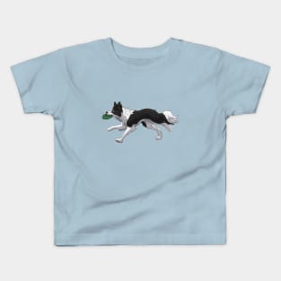 Running Black Border Collie with Frisbee Kids T-Shirt